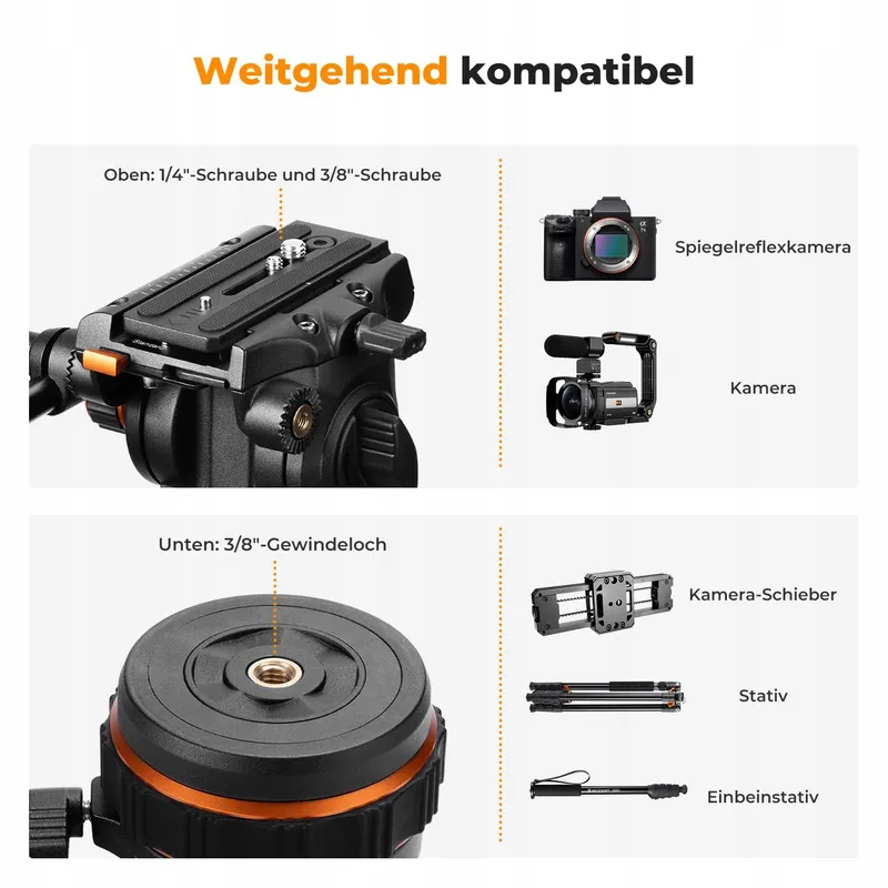 K&F CONCEPT Videostatief 191cm 360° Vloeistofkop DSLR 10kg — foto 8