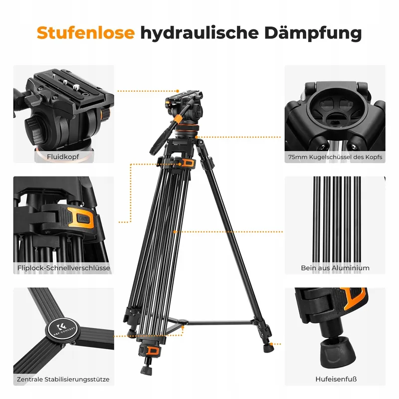 K&F CONCEPT Videostatief 191cm 360° Vloeistofkop DSLR 10kg — foto 3