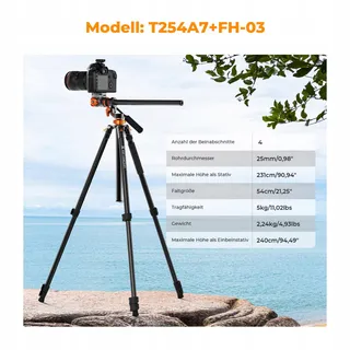 K&F CONCEPT Videostatief 231cm Fluid Head DSLR Camera — miniatuur 2