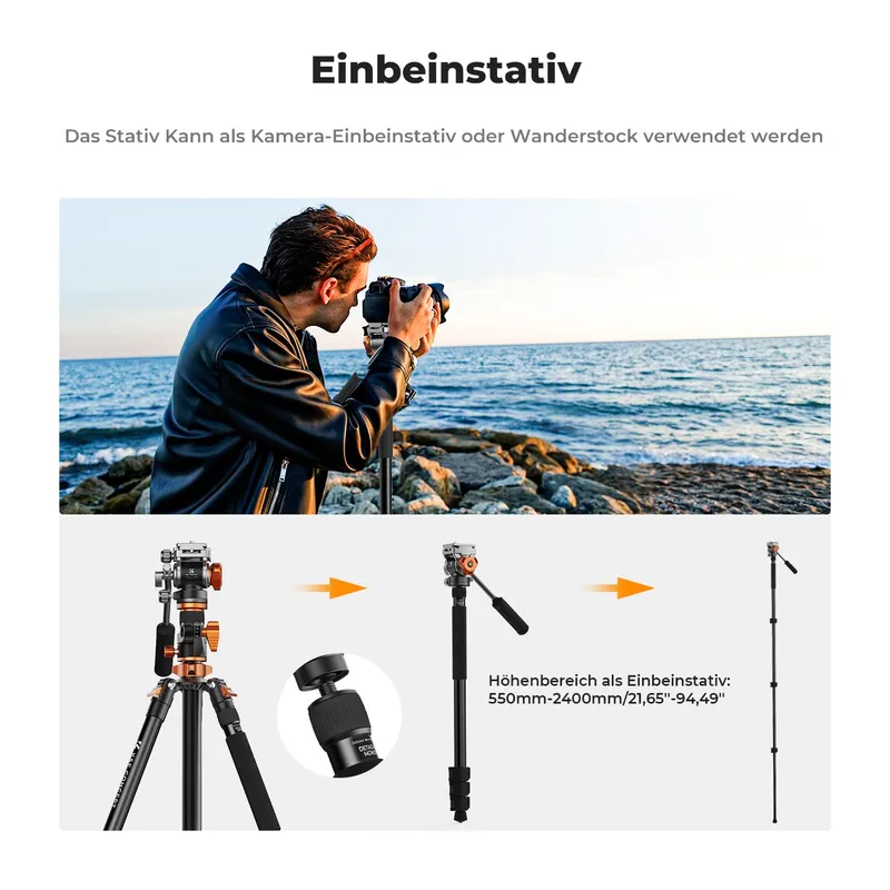 K&F CONCEPT Videostatief 231cm Fluid Head DSLR Camera — foto 6