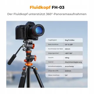 K&F CONCEPT Videostatief 231cm Fluid Head DSLR Camera — miniatuur 3