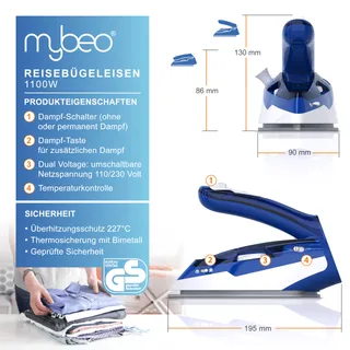 CSL Reisstrijkijzer 1100W Dual-Voltage 110/230V Klein Licht — miniatuur 2