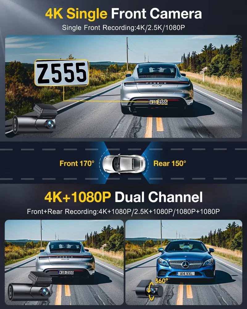 GKU Dashcam 4K Voor Achter WiFi GPS 64GB Nachtzicht — foto 4