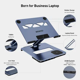 BENFEI Aluminium Laptopstandaard USB C 6-in-1 MagSafe — miniatuur 8