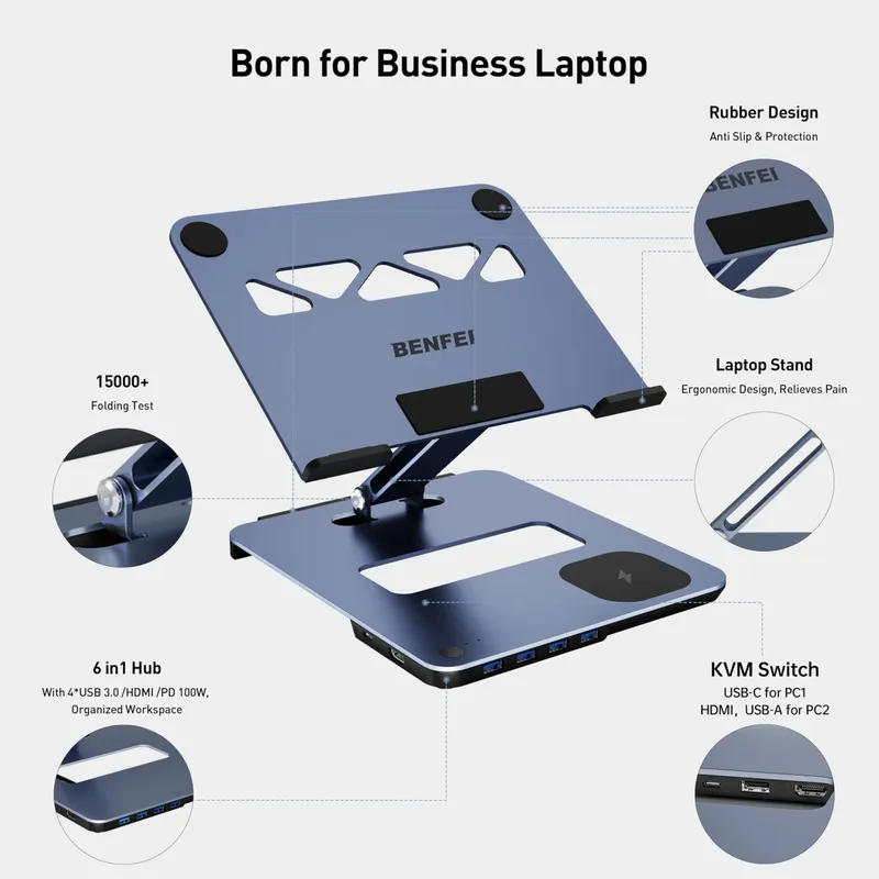 BENFEI Aluminium Laptopstandaard USB C 6-in-1 MagSafe — foto 8