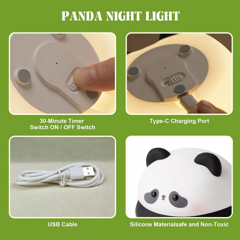 YUANDIAN Panda Nachtlampje Siliconen USB Kinderen Volwassenen — foto 6