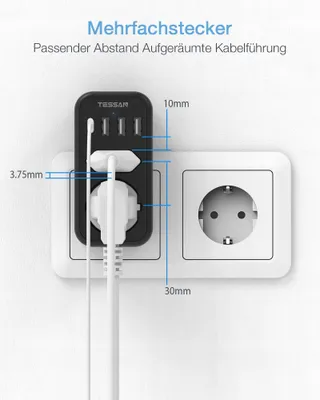 TESSAN Stopcontact Adapter USB C 2-voudig — miniatuur 4