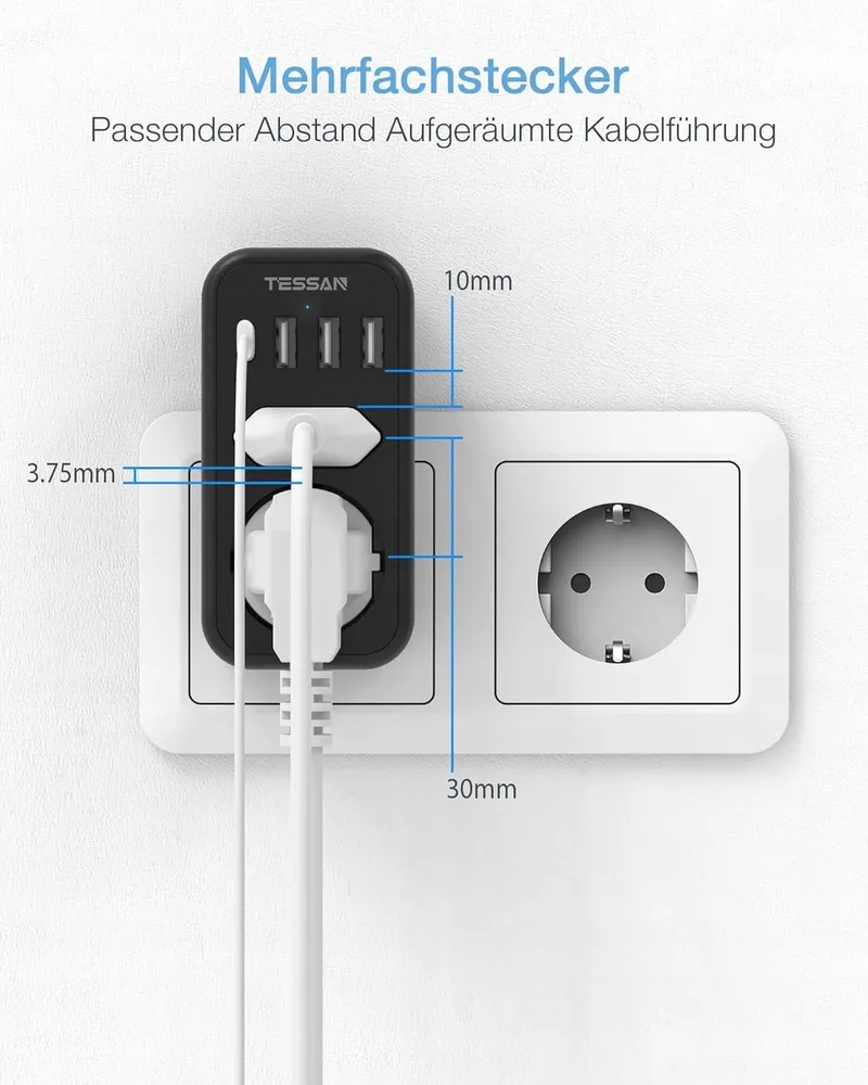 TESSAN Stopcontact Adapter USB C 2-voudig β foto 11