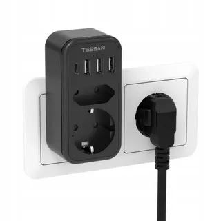 TESSAN Stopcontact Adapter USB C 2-voudig — miniatuur 1