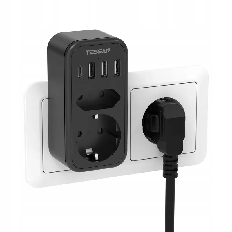 TESSAN Stopcontact Adapter USB C 2-voudig β foto 1