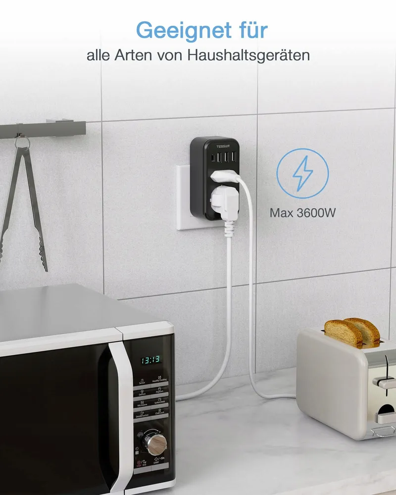 TESSAN Stopcontact Adapter USB C 2-voudig β foto 5