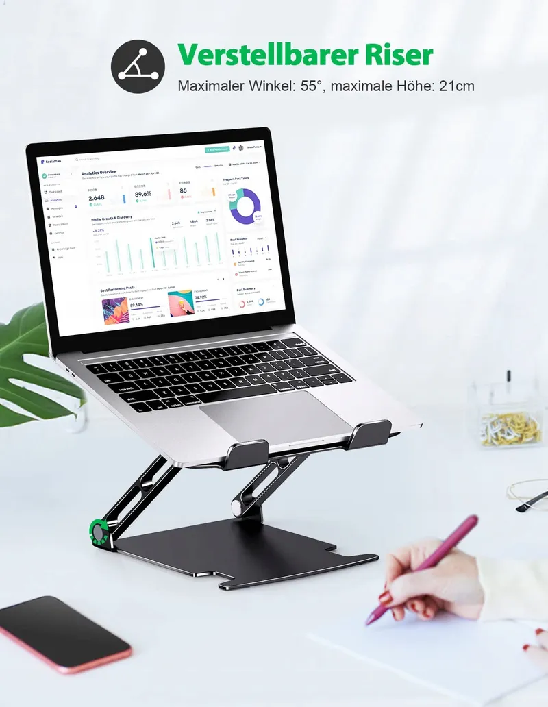 GLANGEH Aluminium Laptopstandaard Ergonomisch Verstelbaar 10-16 inch — foto 2