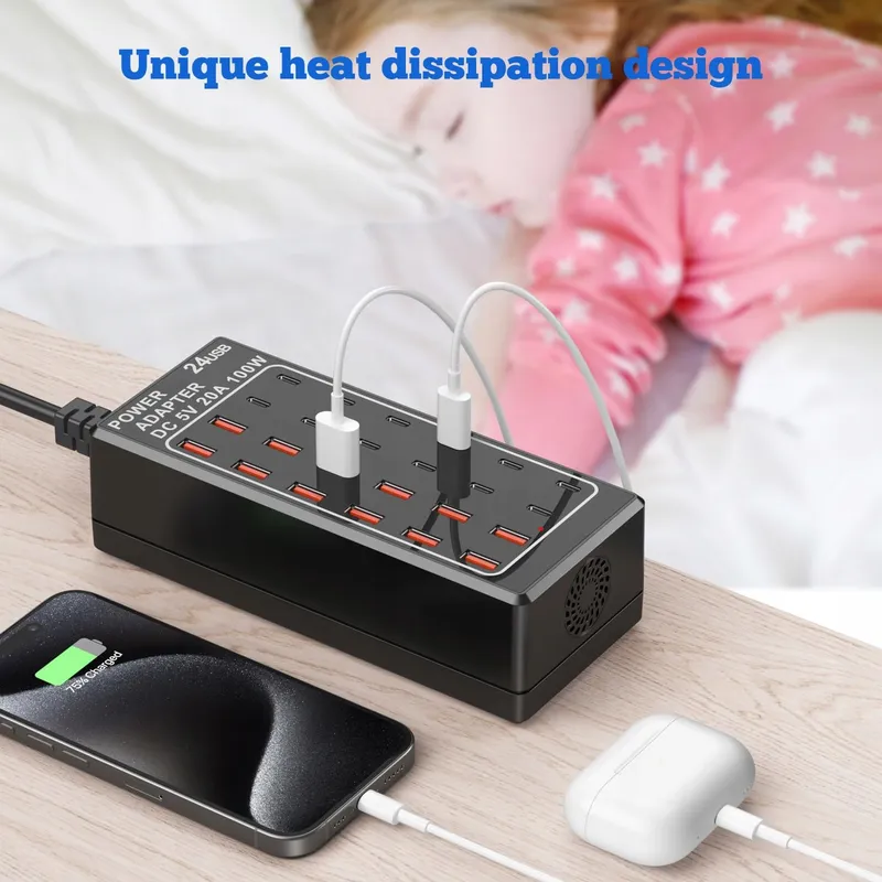 USB C Oplader 24-Poorts 100W iPhone Samsung Google — foto 7