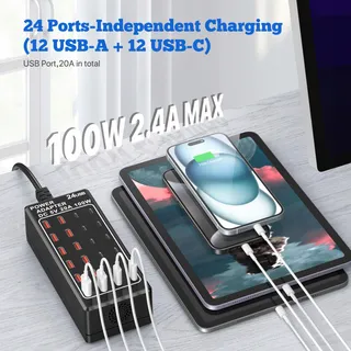 USB C Oplader 24-Poorts 100W iPhone Samsung Google — miniatuur 2