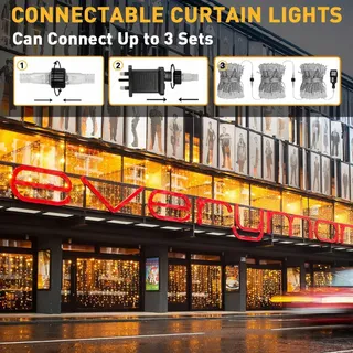 JOYCOME LED Lichtgordijn 6mx3m 600LED Warm Wit — miniatuur 5