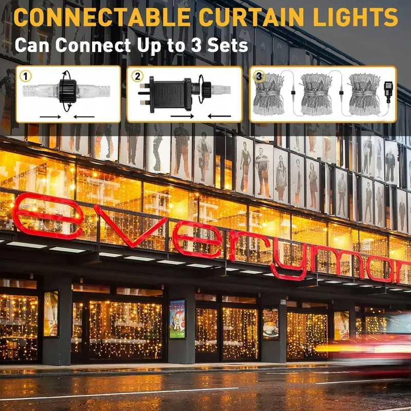 JOYCOME LED Lichtgordijn 6mx3m 600LED Warm Wit — foto 5