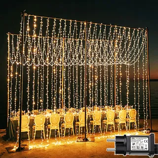 JOYCOME LED Lichtgordijn 6mx3m 600LED Warm Wit — miniatuur 1