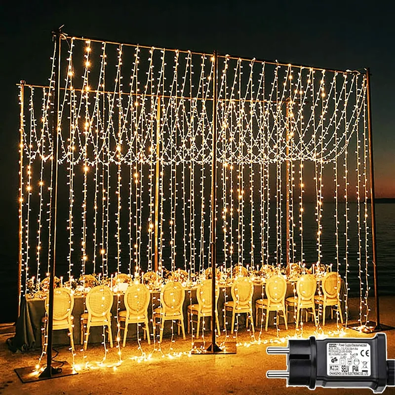 JOYCOME LED Lichtgordijn 6mx3m 600LED Warm Wit — foto 1