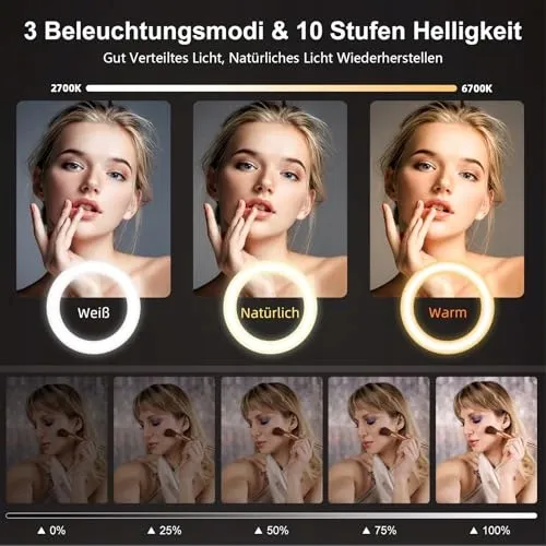EVERSHOP LED Ringlamp 10,5" met Statief Streaming Videobellen — foto 3
