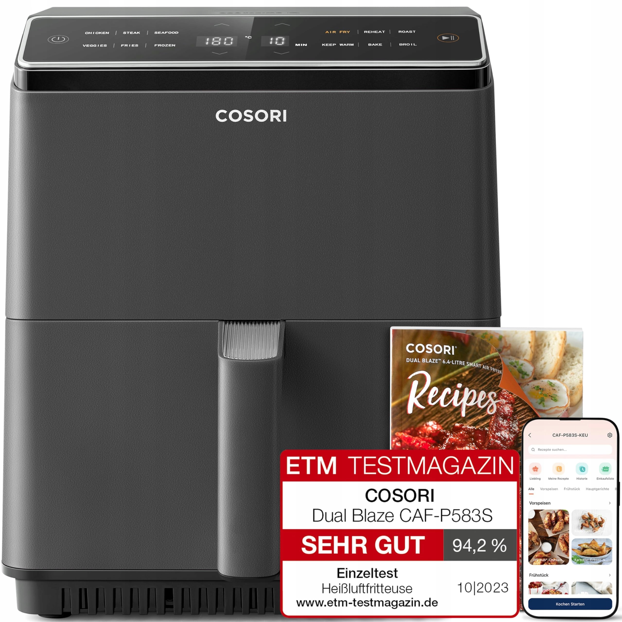 COSORI Dual Blaze Heteluchtfriteuse XXL 6,4L WiFi 12 Functies Touchscreen
