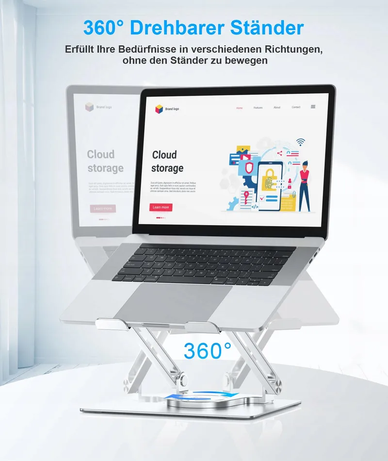 BOYATA Laptopstandaard Verstelbaar 360° Draaibaar tot 17" Zilver — foto 2