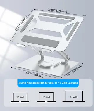BOYATA Laptopstandaard Verstelbaar 360° Draaibaar tot 17" Zilver — miniatuur 4