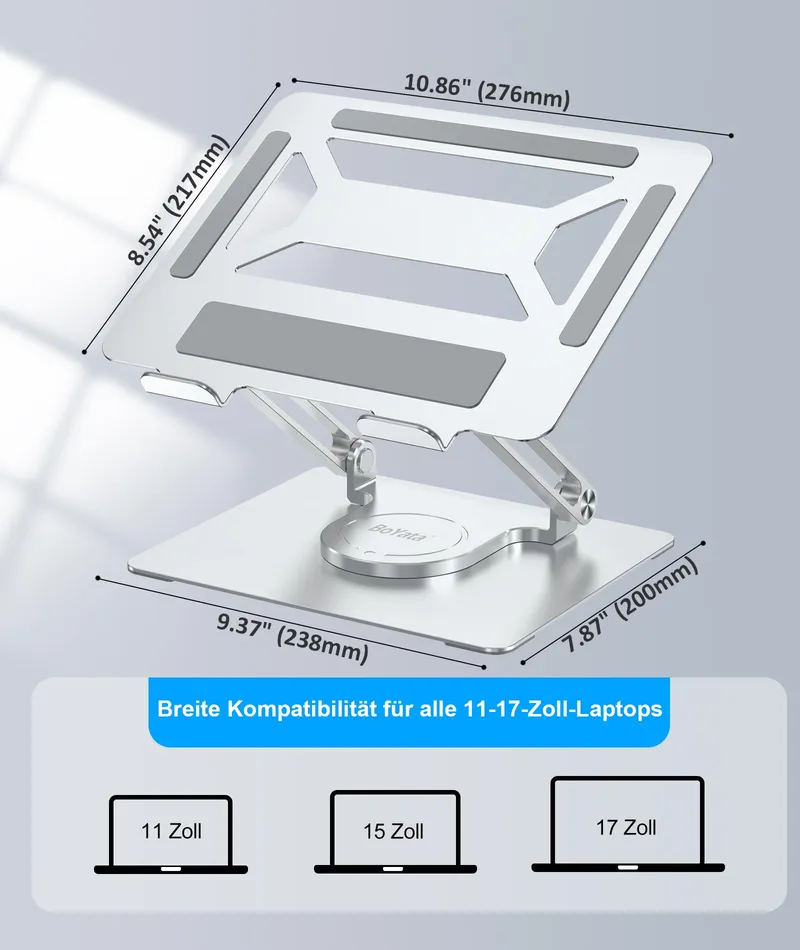 BOYATA Laptopstandaard Verstelbaar 360° Draaibaar tot 17" Zilver — foto 4