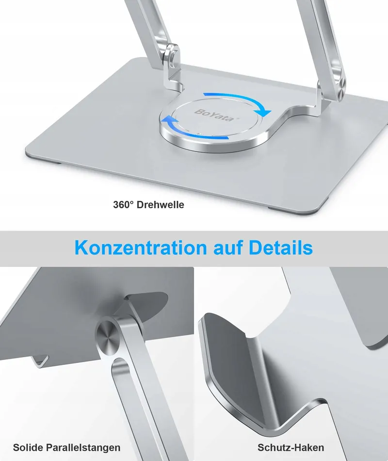 BOYATA Laptopstandaard Verstelbaar 360° Draaibaar tot 17" Zilver — foto 6