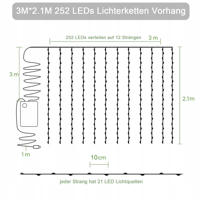 KASZOO Klimop Lichtgordijn 252 LED 3x2,1m Decoratief — foto 2