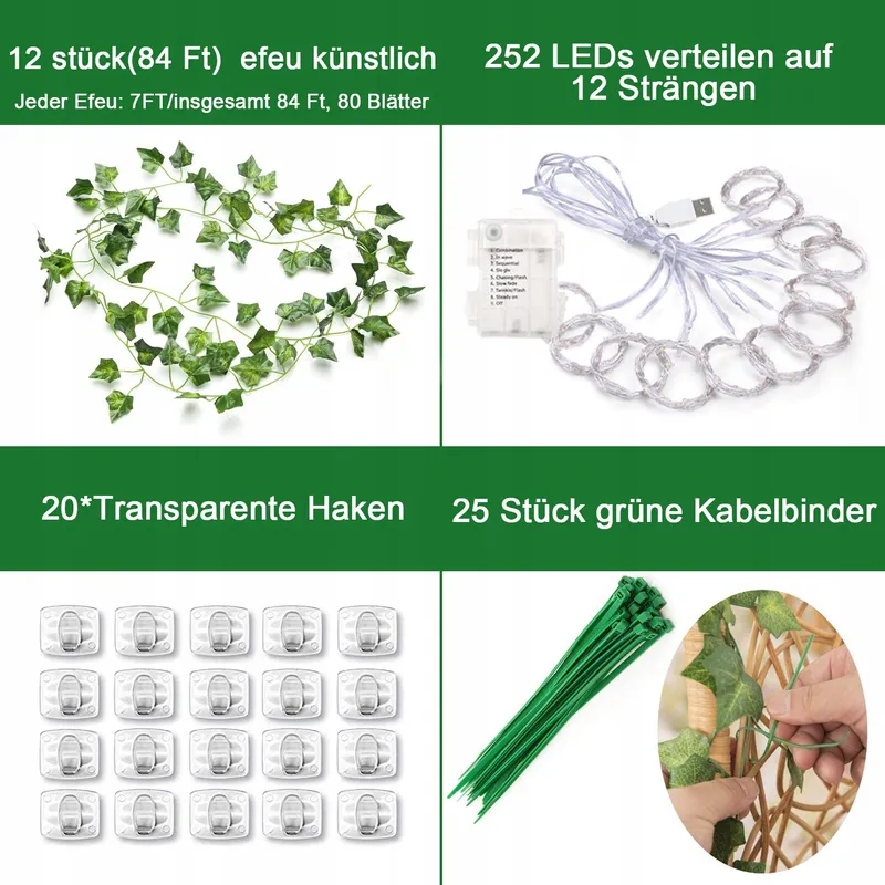 KASZOO Klimop Lichtgordijn 252 LED 3x2,1m Decoratief — foto 3