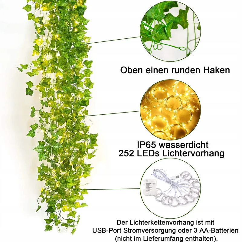 KASZOO Klimop Lichtgordijn 252 LED 3x2,1m Decoratief — foto 4
