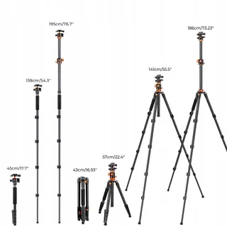 K&F CONCEPT Aluminium Statief 186cm met Monopod 360° Kop — miniatuur 6