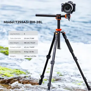 K&F CONCEPT Aluminium Statief 186cm met Monopod 360° Kop — miniatuur 2