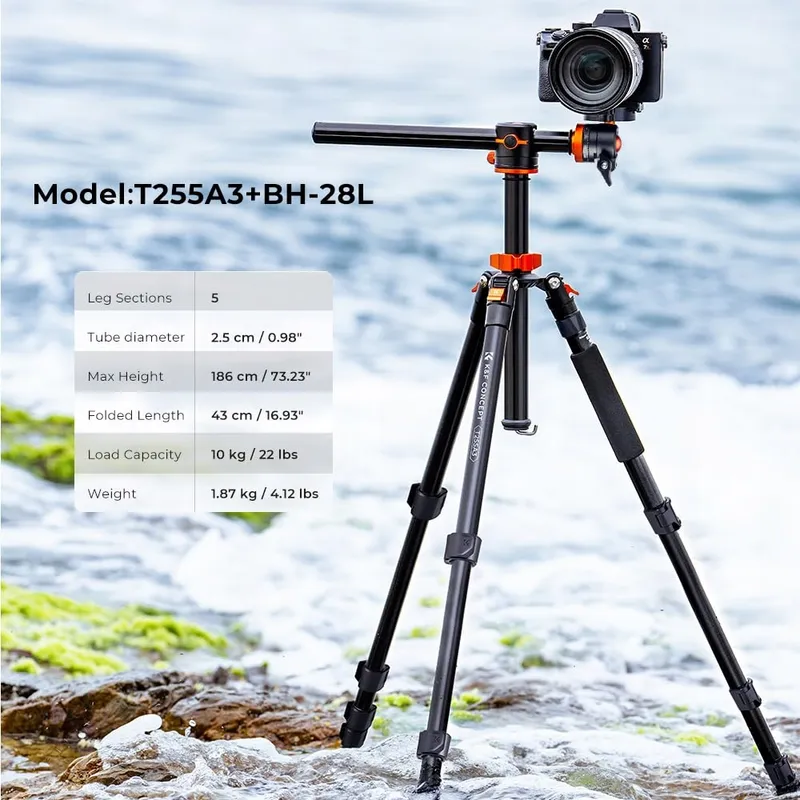 K&F CONCEPT Aluminium Statief 186cm met Monopod 360° Kop — foto 2