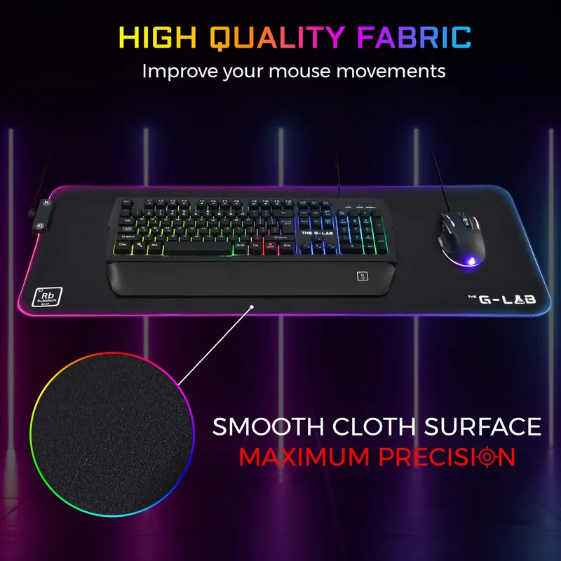 THE G-LAB Rubidium Muismat XXL RGB LED Antislip 800x300x3mm — foto 7