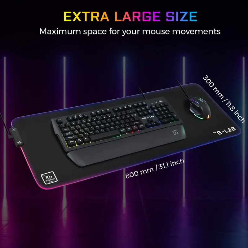 THE G-LAB Rubidium Muismat XXL RGB LED Antislip 800x300x3mm — foto 5