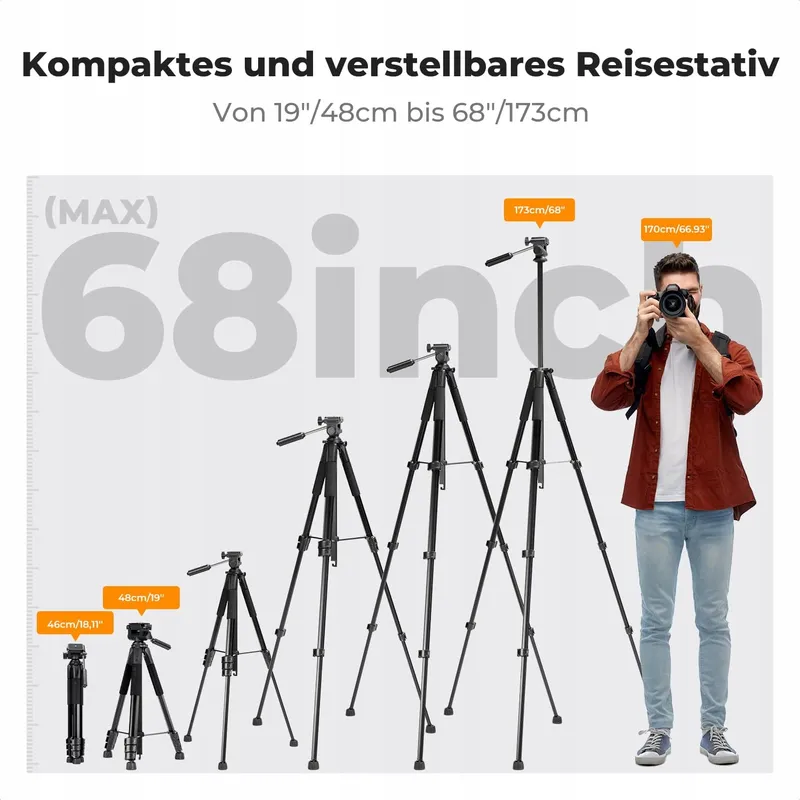 K&F CONCEPT Licht Statief 172cm Camera's Smartphones met Tas — foto 4