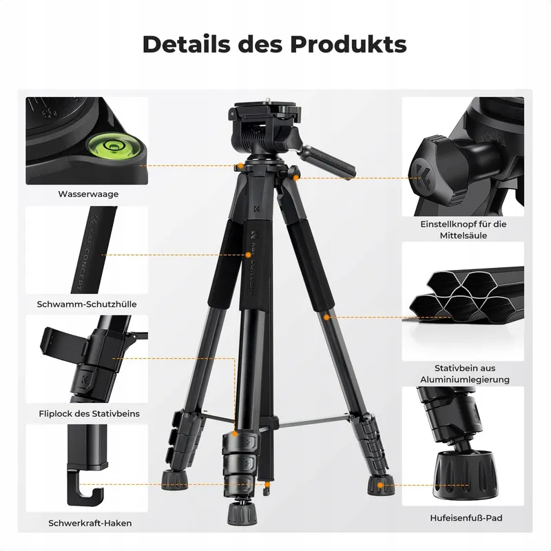 K&F CONCEPT Licht Statief 172cm Camera's Smartphones met Tas — foto 9