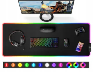 GIMARS Gaming Muismat XXL RGB LED 800x300x5mm Waterdicht — miniatuur 1