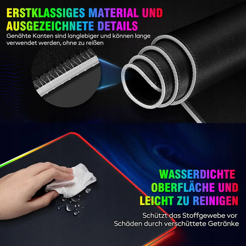 GIMARS Gaming Muismat XXL RGB LED 800x300x5mm Waterdicht — foto 7