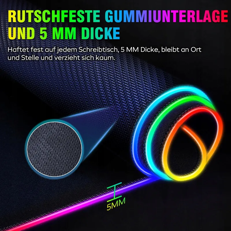 GIMARS Gaming Muismat XXL RGB LED 800x300x5mm Waterdicht — foto 6