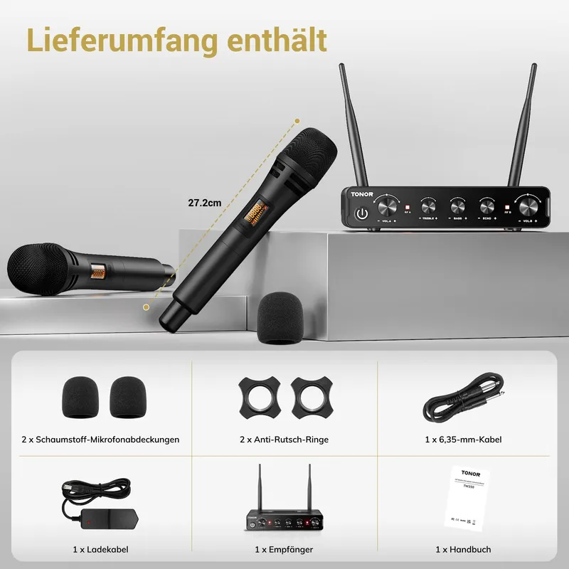 TONOR Draadloos Microfoonsysteem Karaoke met Ontvanger Podium — foto 6