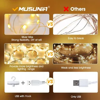 MUSUNIA LED Lichtgordijn USB 2x2M 200LED Slaapkamer Warm Wit — miniatuur 2