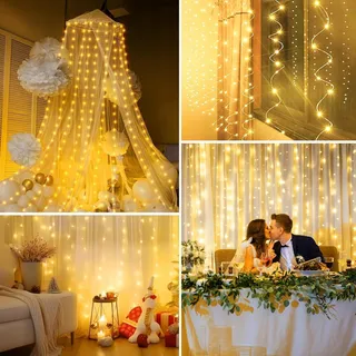 MUSUNIA LED Lichtgordijn USB 2x2M 200LED Slaapkamer Warm Wit — miniatuur 6