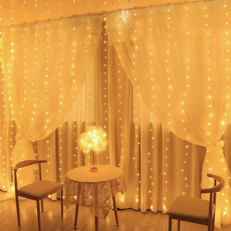MUSUNIA LED Lichtgordijn USB 2x2M 200LED Slaapkamer Warm Wit — foto 1