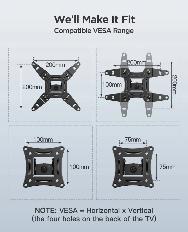 PERLESMITH TV-muurbeugel Kantelbaar Draaibaar 13-42 inch 20kg — foto 7