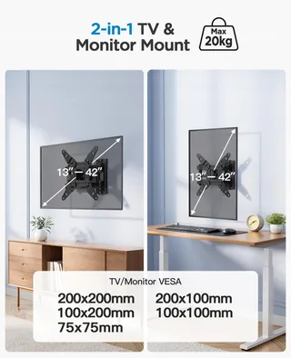 PERLESMITH TV-muurbeugel Kantelbaar Draaibaar 13-42 inch 20kg — miniatuur 3