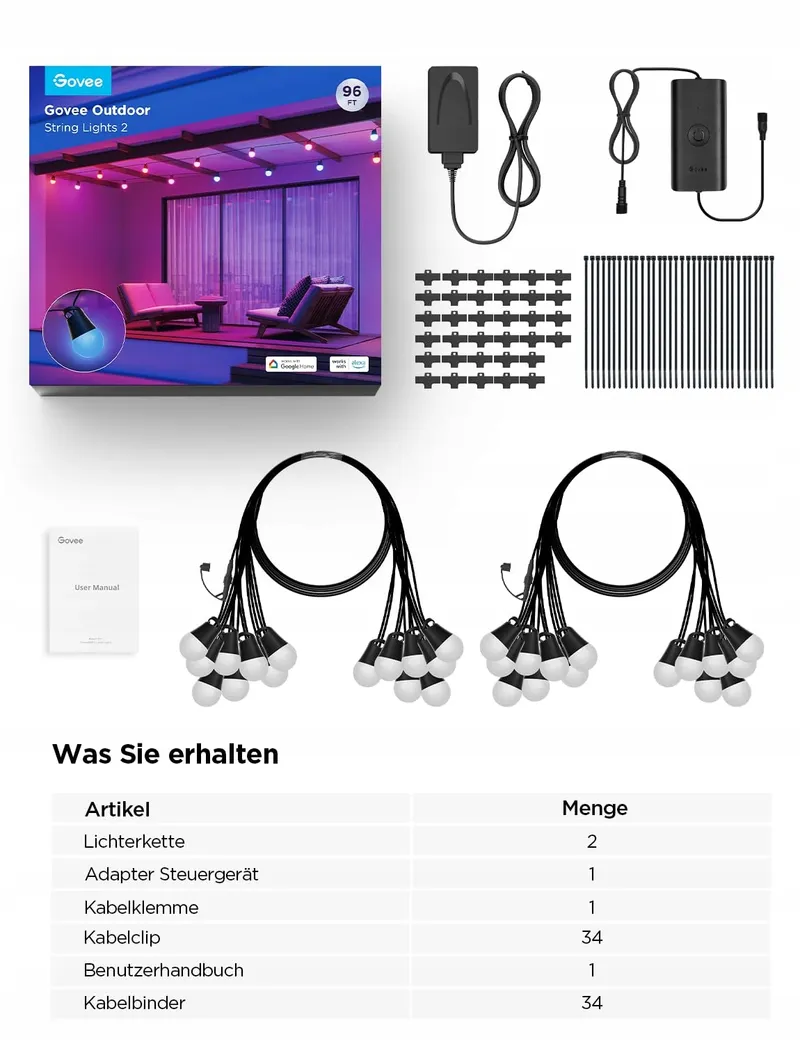 GOVEE Slimme Buitenverlichting 30M RGBIC LED IP65 Alexa App — foto 8