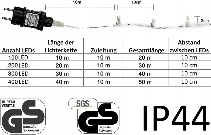 GRESONIC Kerstverlichting Lichtsnoer 200 LED 20m Warmwit — foto 4
