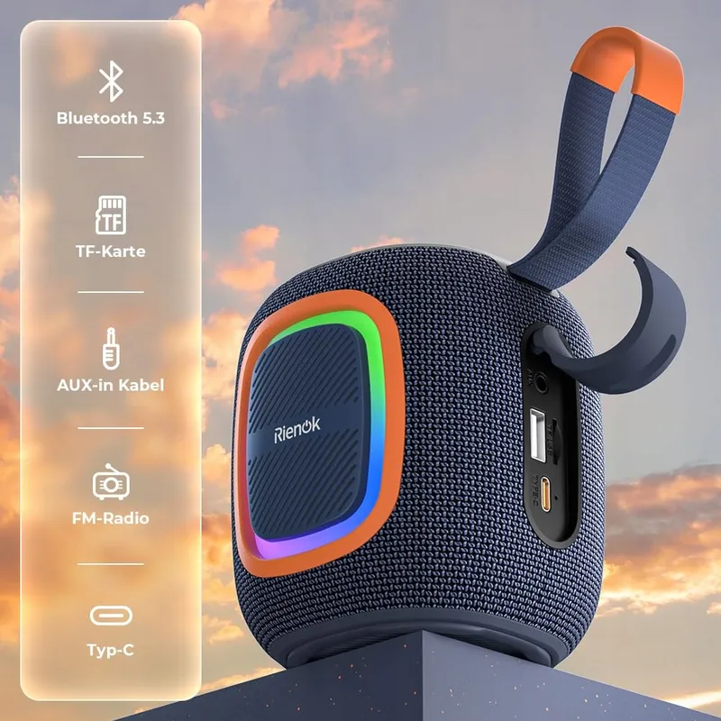 RIENOK Bluetooth 5.3 Speaker FM Radio Waterdicht 15u Speeltijd — foto 2